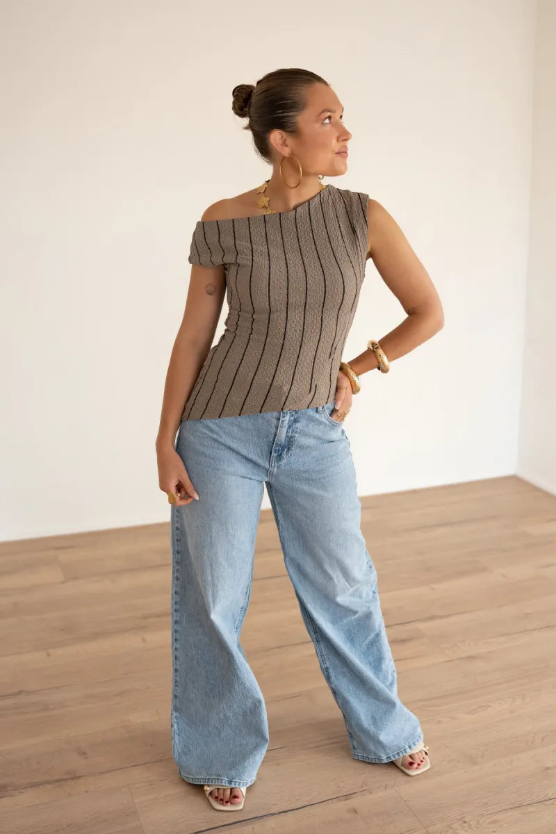 Loewi Stripe Top Taupe^