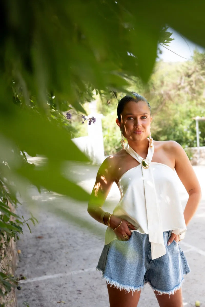 Paola Satin Top Creme|