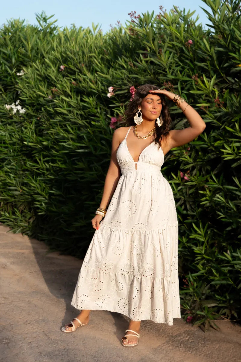 Nera Embroidery Dress Creme ^