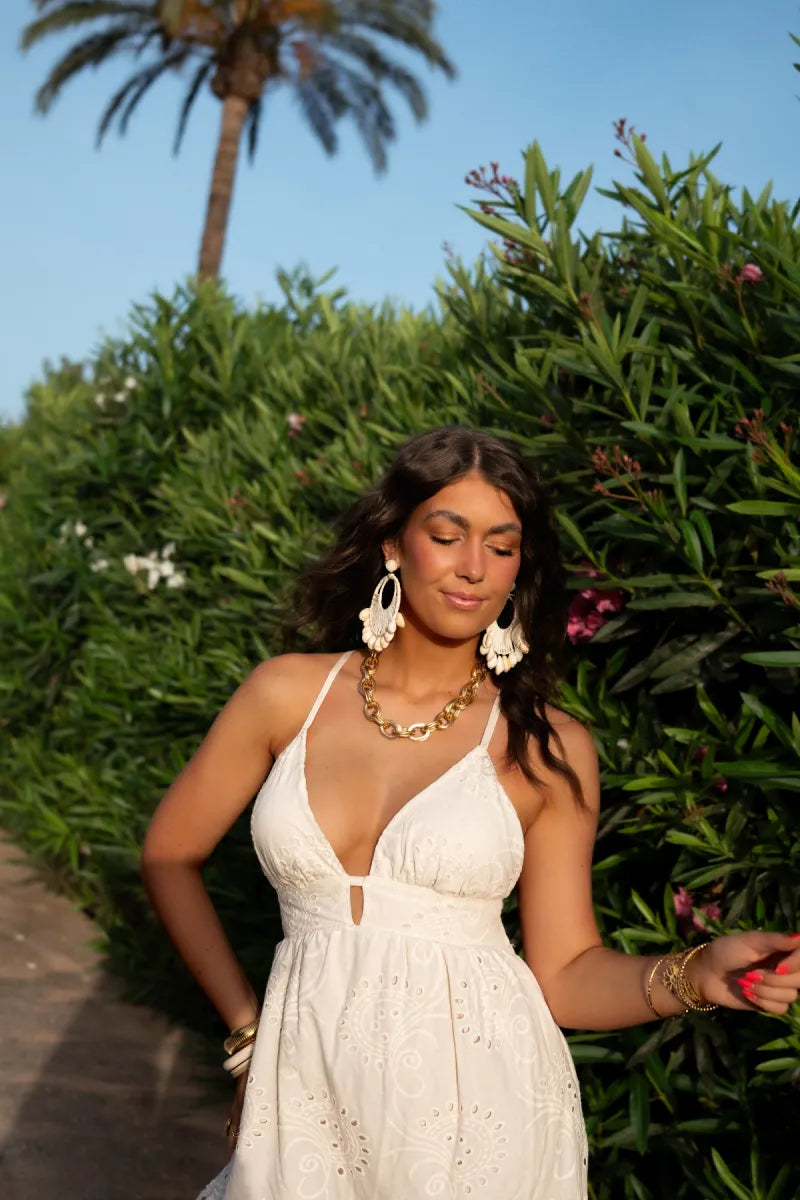 Nera Embroidery Dress Creme ^