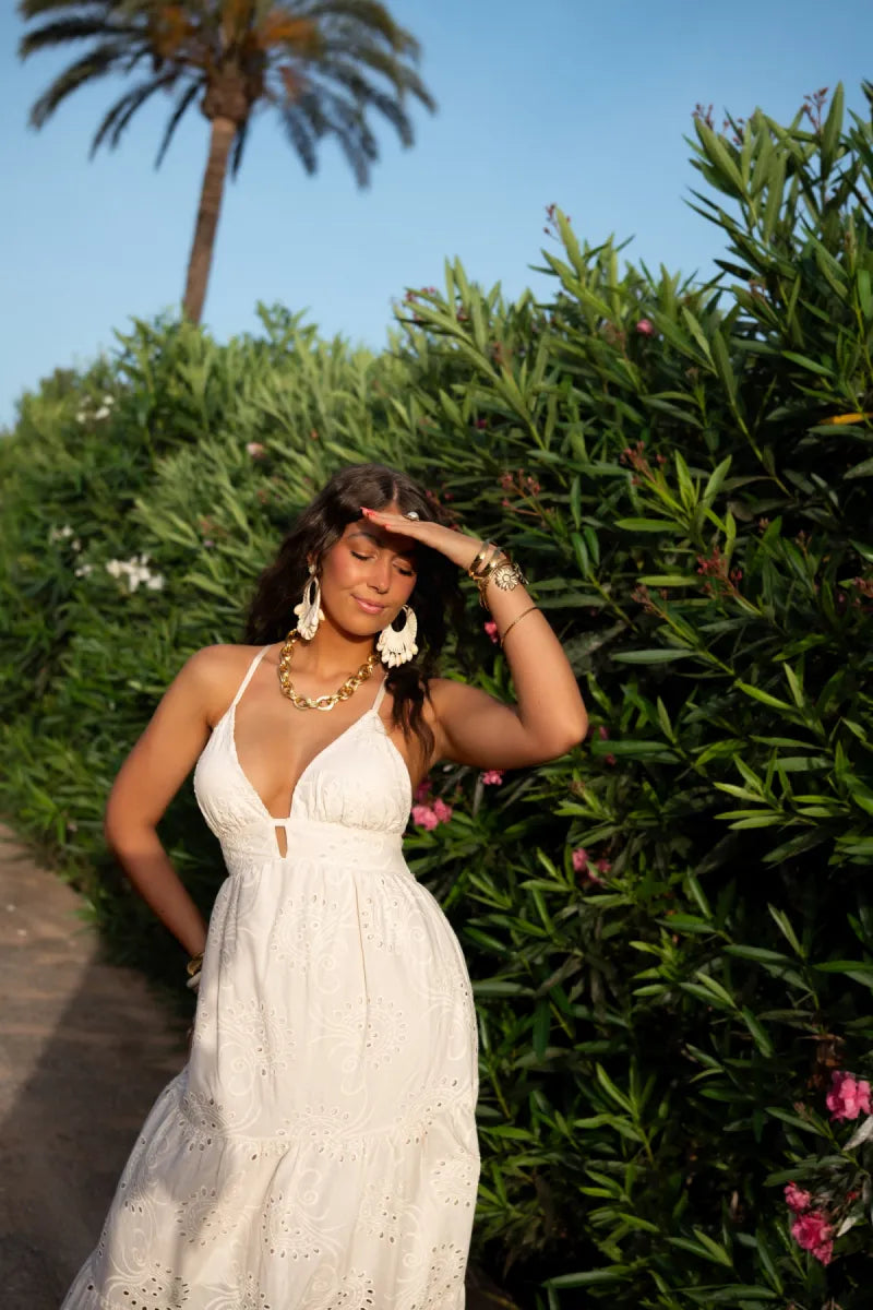 Nera Embroidery Dress Creme ^