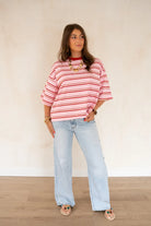  Open Back Stripe Shirt Pink-
