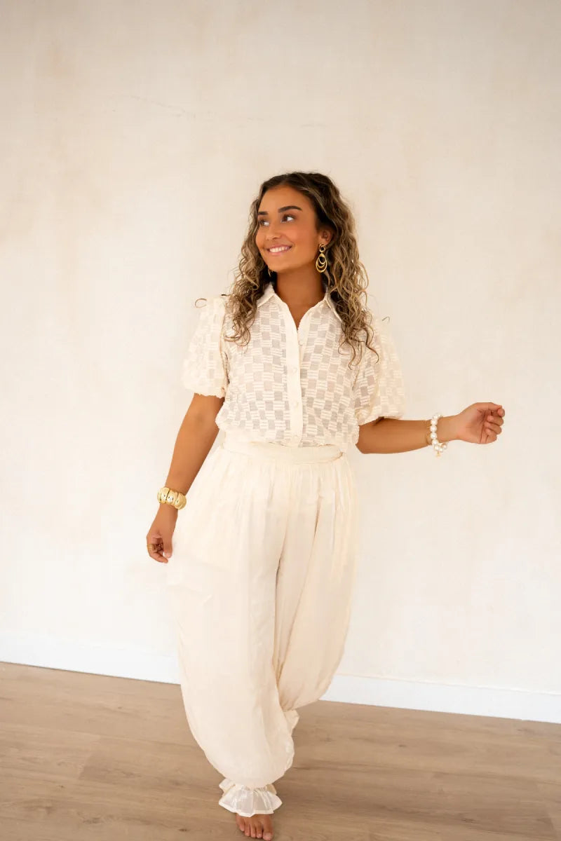  Ema Shiny Ballon Pants Creme~