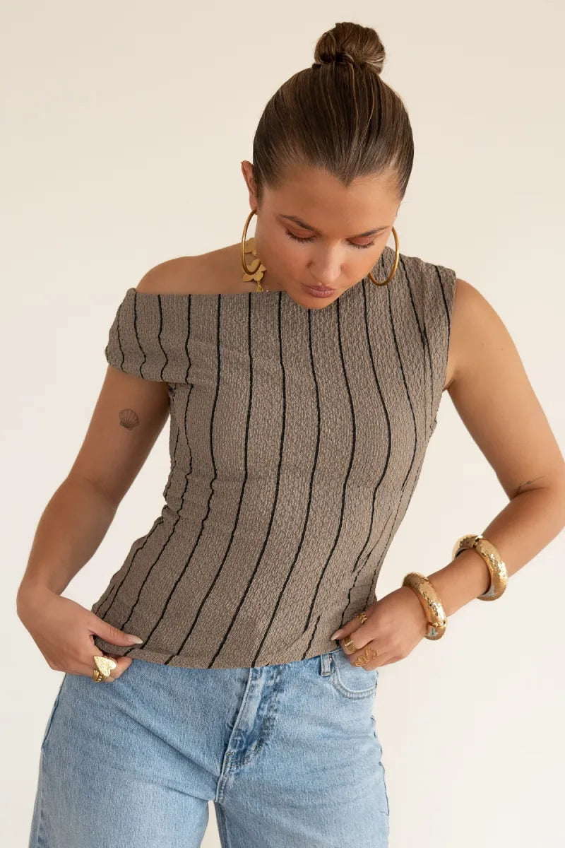 Loewi Stripe Top Taupe^