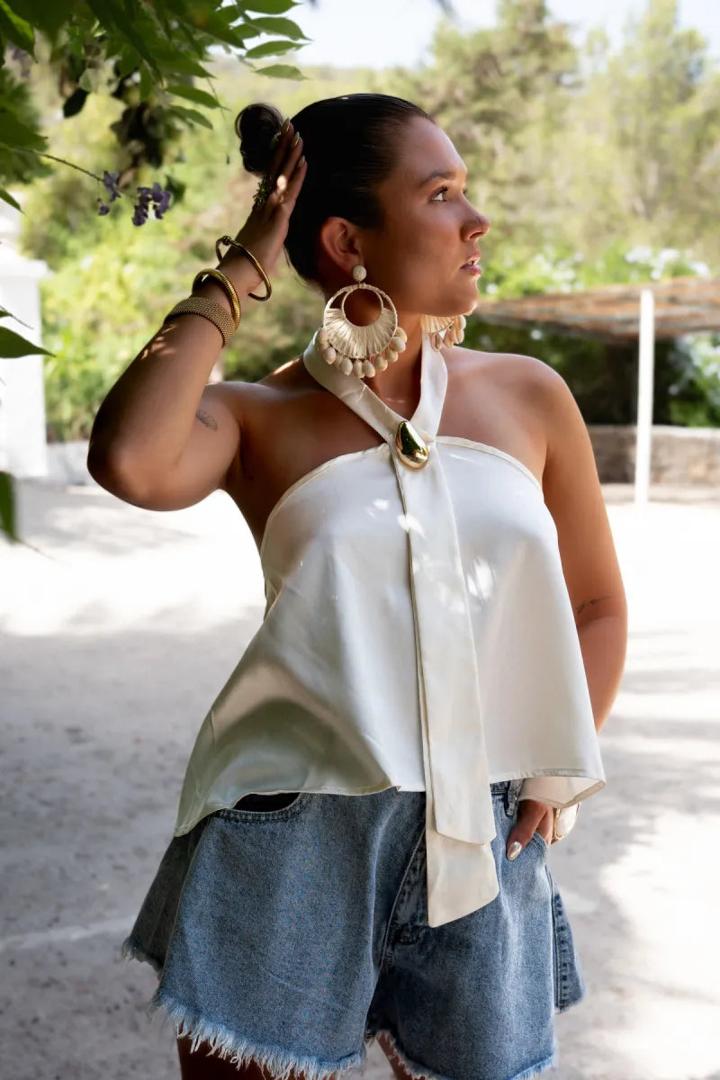  Paola Satin Top Creme|