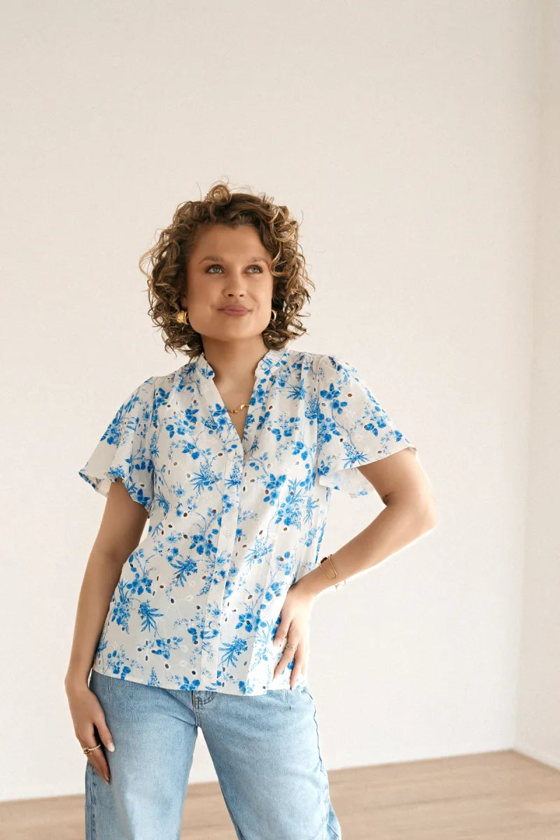  Mavi Flower Blouse Blue*