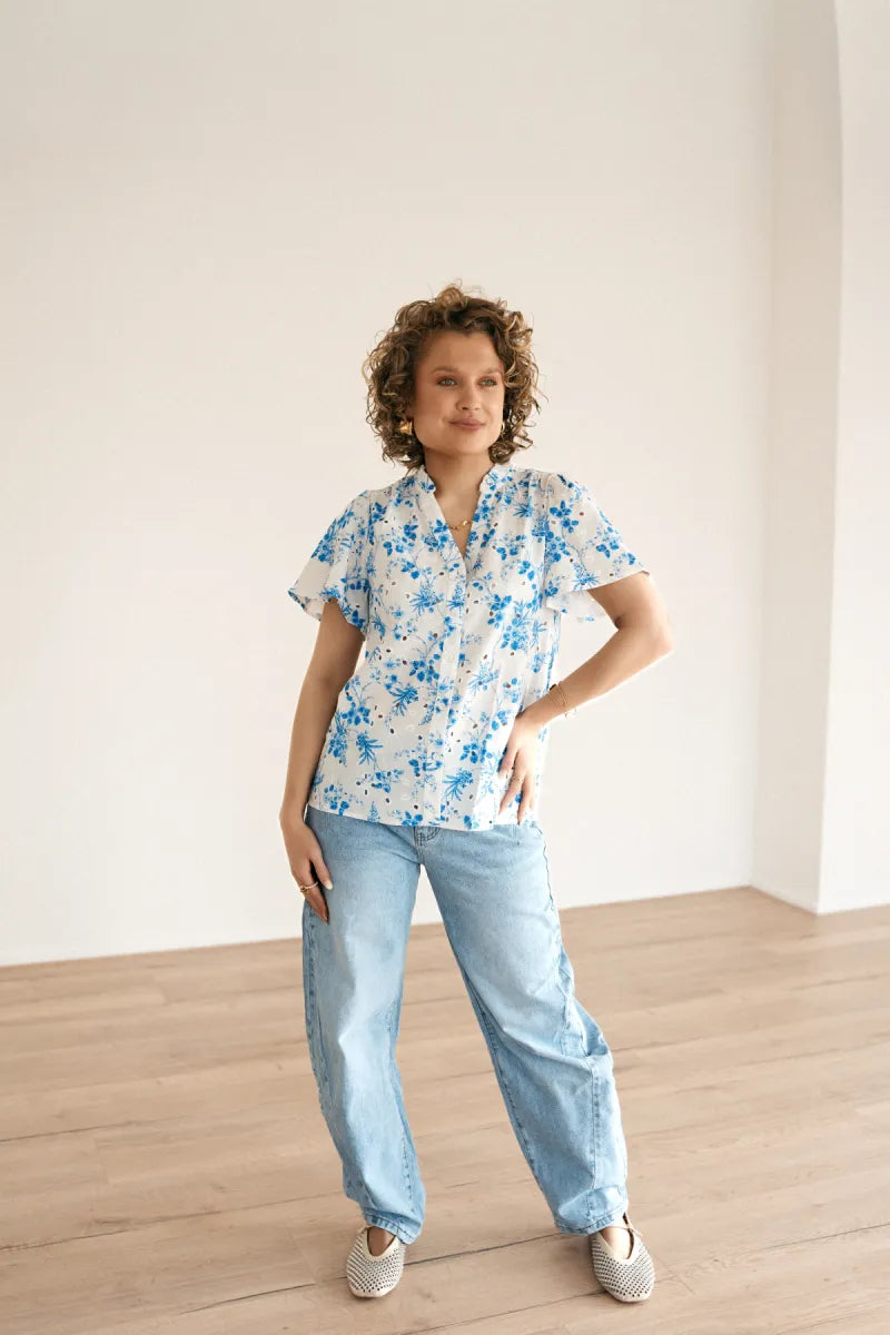  Mavi Flower Blouse Blue*