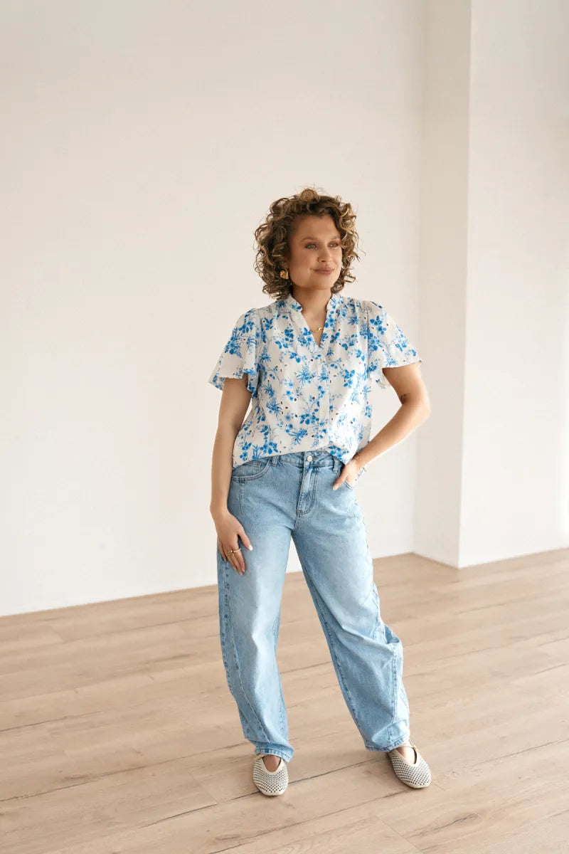  Mavi Flower Blouse Blue*