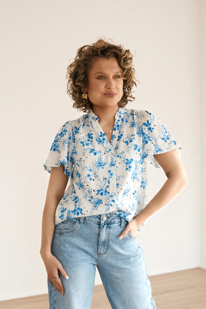  Mavi Flower Blouse Blue*