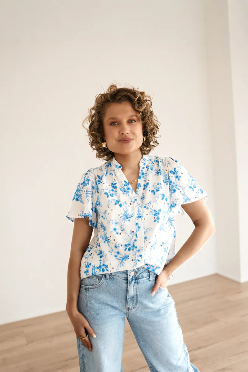  Mavi Flower Blouse Blue*
