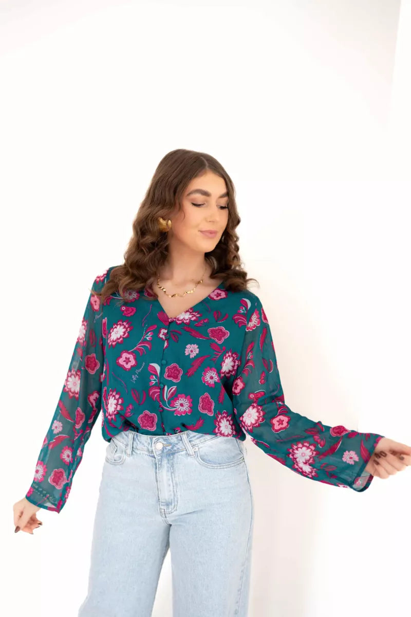  Lofty Manner Blouse Meva Silver Flower