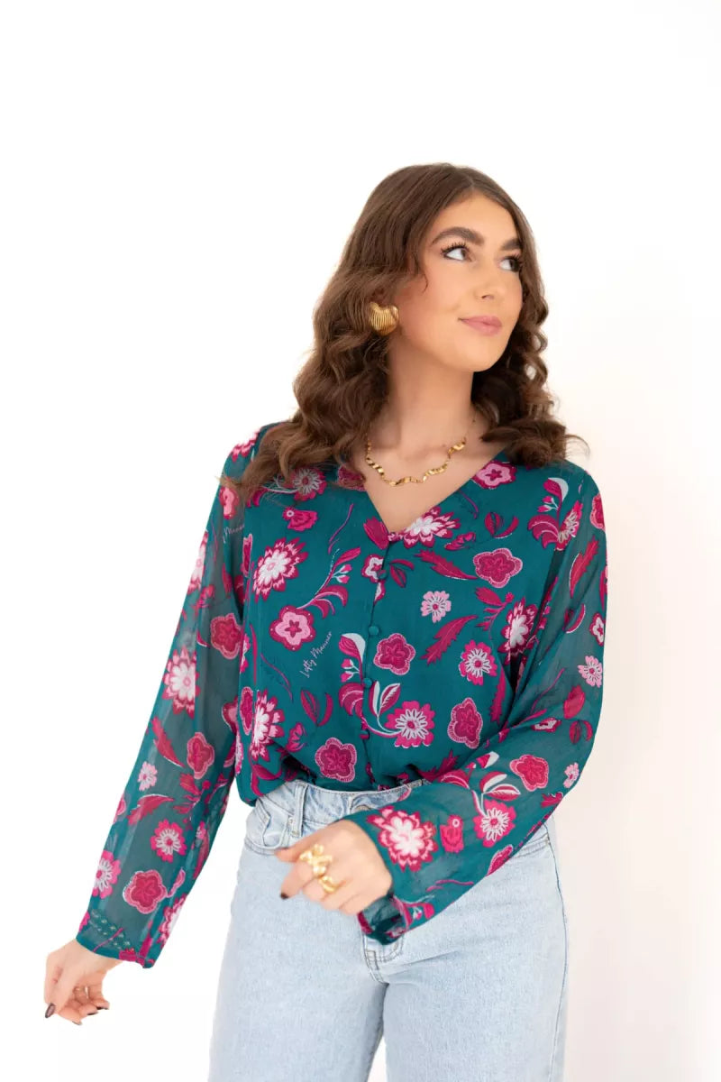  Lofty Manner Blouse Meva Silver Flower