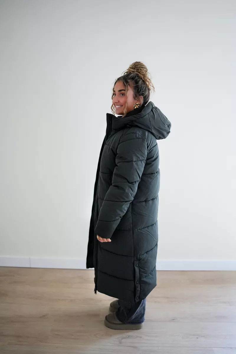  Long Puffer Coat Dark Green