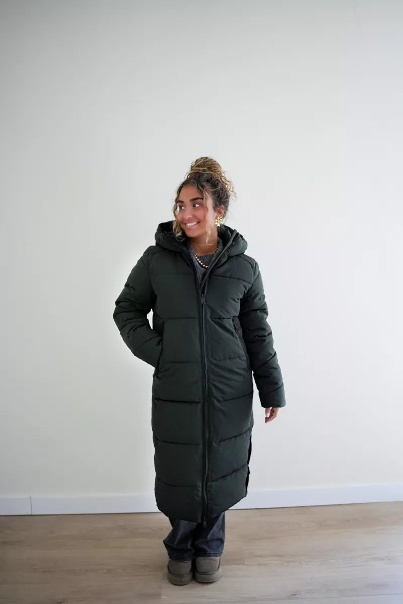 Long Puffer Coat Dark Green